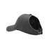 A grey ponytail top hat with an open back design, featuring a curved brim and an adjustable strap.
