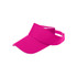 A pink sun visor with a wide brim and an adjustable strap at the back. It features a logo on the side.