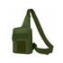 A green tactical sling bag featuring multiple zippered compartments and an adjustable strap. It has a logo on the front.