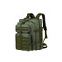 A tactical backpack in olive green with multiple compartments and adjustable straps. It features a logo on the side.