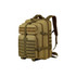 A tan tactical backpack featuring multiple compartments, adjustable straps, and a branding logo.