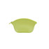 A silicone cosmetic bag in vibrant lime green with a curved design and zip closure.