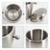 A stainless steel ice bucket with a smooth finish and a round lid, featuring a decorative knob on the side.