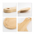 A bamboo wood pizza tray with a smooth surface and a round cutout handle, showcasing natural tones and textures.