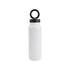 A drink bottle in white stainless steel with a black lid and a magnetic phone holder on top.