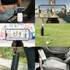 A drink bottle in black stainless steel with a magnetic phone holder, displayed alongside various lifestyle settings.