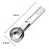 A stainless steel ice cream scoop measuring 19cm in length and 5.6cm in diameter, featuring a logo.