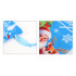 A festive blue polyester drawstring gift bag featuring Santa and a reindeer design, with a matching drawstring.