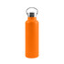 An orange stainless steel insulated drink bottle with a silver lid and handle. It features a simple design and has a logo.