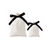 Two cream drawstring gift bags with black ribbon bows, one larger and one smaller, both featuring a logo.