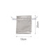 A silver satin drawstring bag with measured dimensions of 15cm by 20cm, featuring a logo.