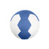 A blue and white thermal bonded handball featuring a hexagonal design and a textured surface.