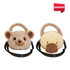 A plush handbag featuring a bear design on one side and a duck design on the other, in soft beige and brown tones.