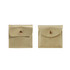 A square gold PU leather jewelry pouch with a snap closure and smooth finish, featuring two views of the product.