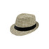 A breathable woven straw hat in brown and cream with a black band, featuring a patterned design.