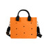 An orange casual tote bag with black handles and a detachable strap, featuring evenly spaced holes throughout.