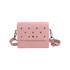 A pink EVA briefcase with a flap and perforated design, featuring an adjustable strap and a silver clasp.