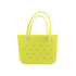 A yellow EVA beach bag with perforated design and two sturdy handles, featuring a simple logo.