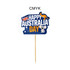 A blue and orange custom sticker toothpick with an Australian theme featuring a kangaroo and a koala, celebrating Australia Day.