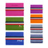 A collection of Felt Essential Oils Travel Organisers in pink, green, blue, orange, grey, and purple, each with a striped band.