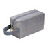 A grey flannel cosmetic bag with a zip closure and a handle for easy carrying.