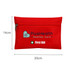 A red travel first aid kit pouch with a zip closure and a logo on the front, measuring 20cm by 14cm.