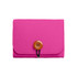 A pink felt essential oil bag with a wooden button closure, featuring a simple and stylish design.