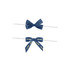 Two navy blue twist tie bows with white ribbons, featuring the words "Forward" and "Chocolate" on the bows.