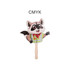 A custom-shaped paper hand fan featuring a cartoon raccoon with a cheerful expression, in vibrant colours.