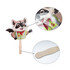 A custom-shaped paper hand fan featuring a raccoon character, with a wooden stick handle and vibrant colours.