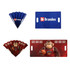 A blue fan banner with handles and a red fan banner featuring a monkey holding a basketball, both with logos.