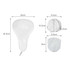A foldable fan in white, displaying dimensions and featuring a compact design for easy storage.