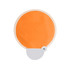 An orange 20cm foldable fan featuring a white base and a button for opening and closing.