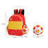A red and yellow foldable gym bag features a sporty design, with a logo and two attached soccer balls.