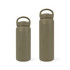 A drink bottle set featuring a double wall design in olive green, with a handle for easy carrying.