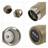 A drink bottle in matte khaki with a stainless steel interior and a handle. Features a screw-on lid and a logo on the base.