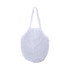 A white mesh grocery bag with an inner layer and two handles. The bag is crafted from a netted design.