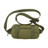 A green travel fanny pack with a zippered compartment and adjustable strap. It features a logo on the front.