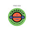 A green frisbee with a circular design featuring an orange barbell, stars, and the word "CrossFit".