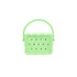 A green silicone bag with holes and a textured handle, featuring a scalloped design.