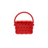 A red silicone bag with a textured design and holes, featuring a braided handle. It has a zip closure.