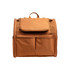 A pet backpack carrier in a warm brown colour featuring an expandable design and multiple front pockets.