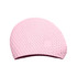 A pink silicone swimming cap featuring a textured surface with water droplets and a logo.