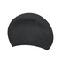 A black silicone swimming cap with a textured surface and a circular logo at the centre.
