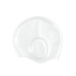 A white swimming cap with built-in earmuffs, featuring a smooth surface and a rounded shape.