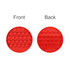 A red circular fidget toy featuring push-pop bubbles on both the front and back sides.