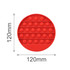 A round red fidget toy featuring multiple raised bubbles in a grid pattern. Dimensions are 120mm.