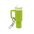 A drink bottle keyring in bright green, featuring a handle, straw, and attached clip for easy portability.