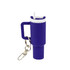 A purple mini tumbler keyring with a white lid and straw, featuring a metal keyring attachment.