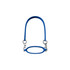 A drink bottle carry strap in blue silicone with metal clips for attachment and a rounded handle design.